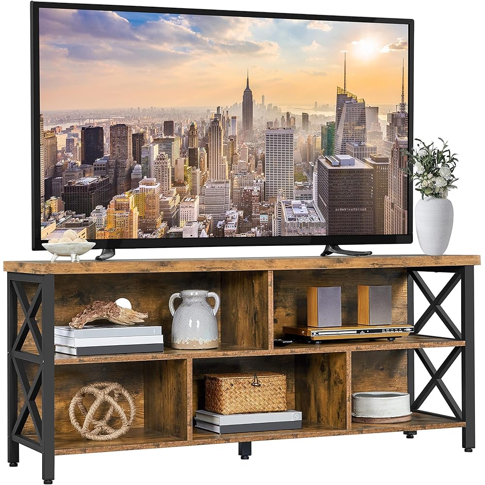 Yaheetech TV Stand for Living Room, Industrial Entertainment Center for 65 Inch TV, Rustic TV Console Stand with Storage Cabinets Wood and Metal, Rustic Brown : Home & Kitchen