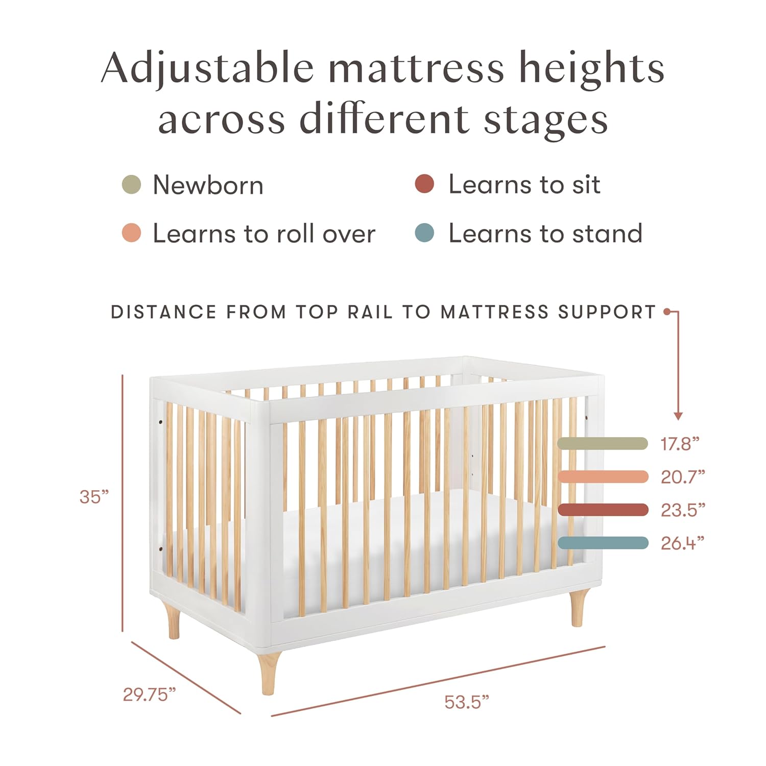Babyletto Lolly 3-in-1 Convertible Crib with Toddler Bed Conversion Kit in White and Natural, Greenguard Gold Certified : Baby