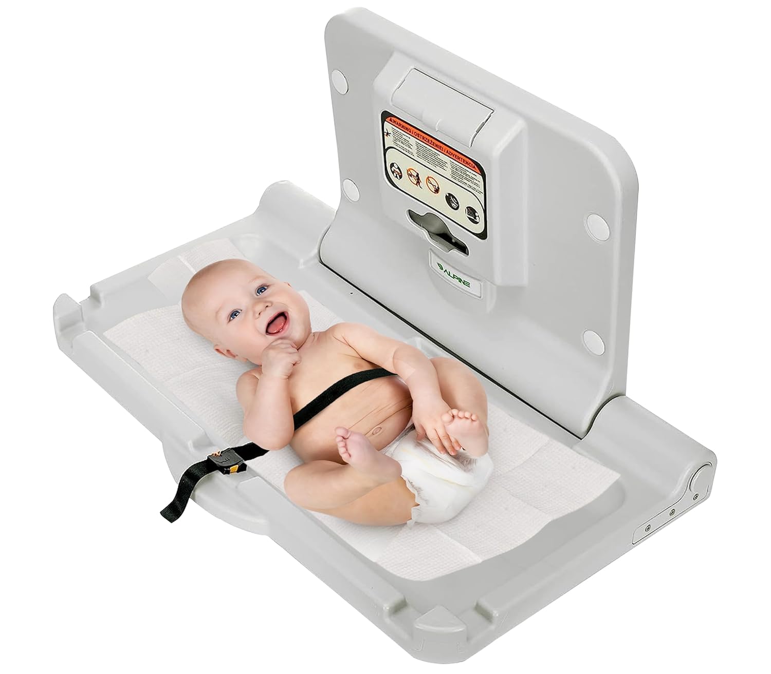 : Alpine Wall Mounted Baby Changing Station - Horizontal Baby Changing Table Foldable Diaper Tables with Safety Strap for Commercial Bathroom, ADA Complaint (Hardware Included) White Gray : Baby
