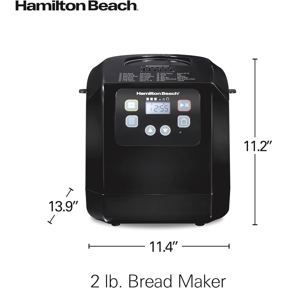 Hamilton Beach Automatic Bread Maker Machine, Digital, Programmable, 12 Settings + Gluten Free, PFAS-Free Nonstick Pan + Kneading Paddle, 2 lb Capacity, Black: Home & Kitchen