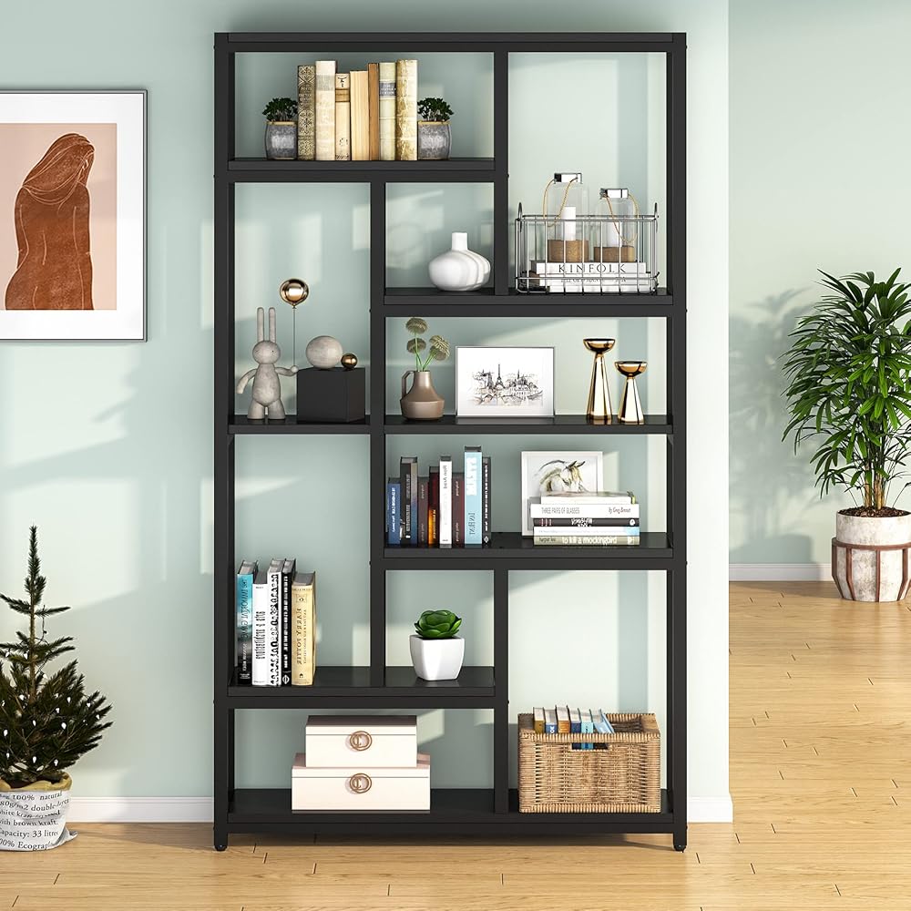 Tribesigns 79 Inch Bookshelf, 7-Tier Tall Bookcase with 10-Open Shelf, Wood and Metal Book Shelf Storage Shelves for Bedroom, Living Room and Home Office, Black : Home & Kitchen