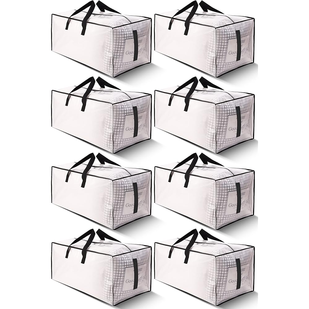 HOMESURE 8 Pack Large Strong Moving Bags with Zippers & Carrying Handles - Water-Resistant - Heavy Duty Storage Tote for Space Saving, Fold Flat, Alternative to Moving Box (Semi-Transparent) : Home & Kitchen