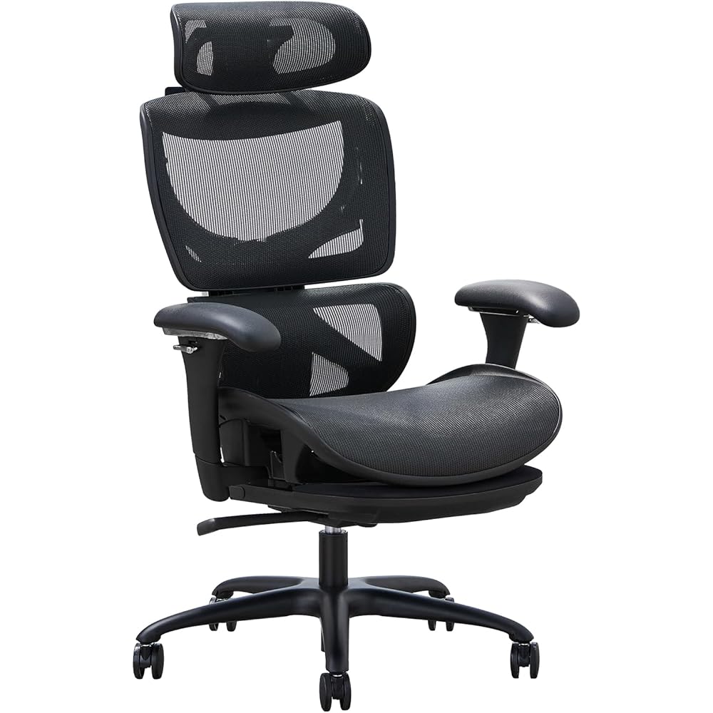 Ergonomic Mesh Office Chair with Footrest, Executive High Back Computer Desk Chair with Wide Headrest and Adjustable 3D Arms, Backrest, Tilt Lock and Lumbar Support-Black : Home & Kitchen