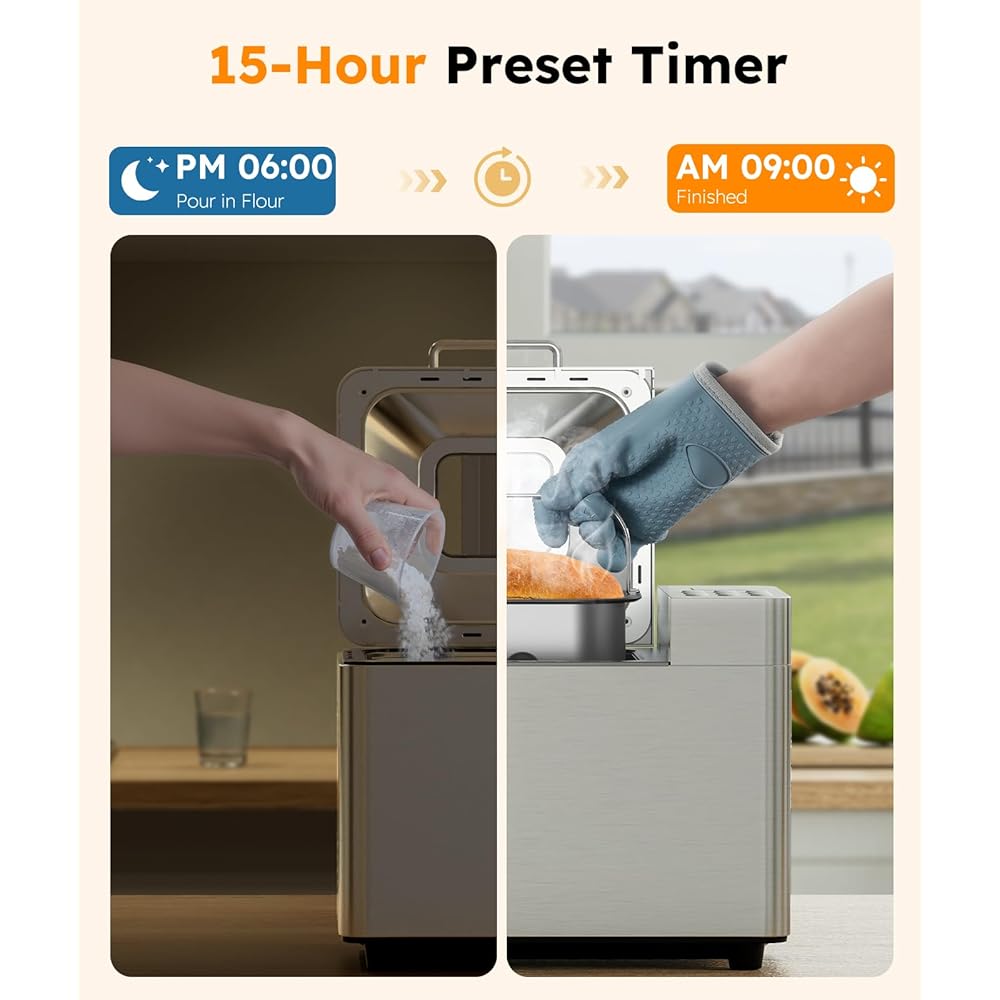2LB Bread Maker Machine, OSIPOTO 17 in 1 Automatic Stainless Steel Bread Machine, Non-stick, Beginner-Friendly Controls, 15 Hour Timer, Easy to Clean Low Noise, High Success Rate for Homemade Bread: Home & Kitchen