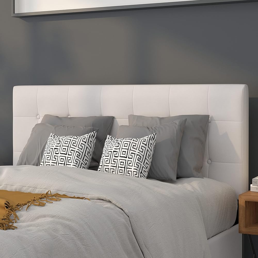 - Flash Furniture Lennox Tufted Upholstered Full Size Headboard in White Vinyl