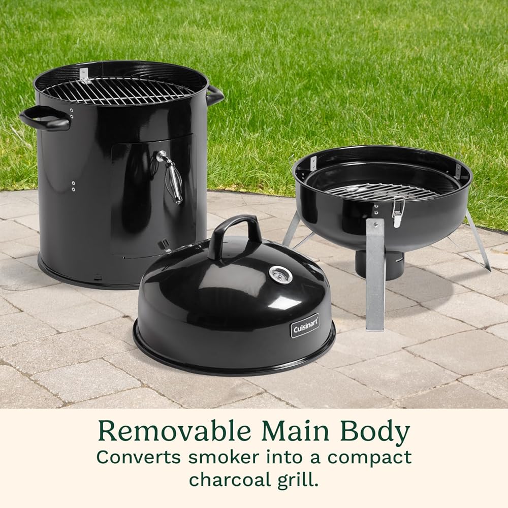 Cuisinart 18” Vertical Charcoal Smoker, Integrated Thermometer, Water Bowl and Dual Vents Perfect for Smoked Brisket, Chrome Plated Grates Smoker Grill for BBQ, Camping, Tailgates