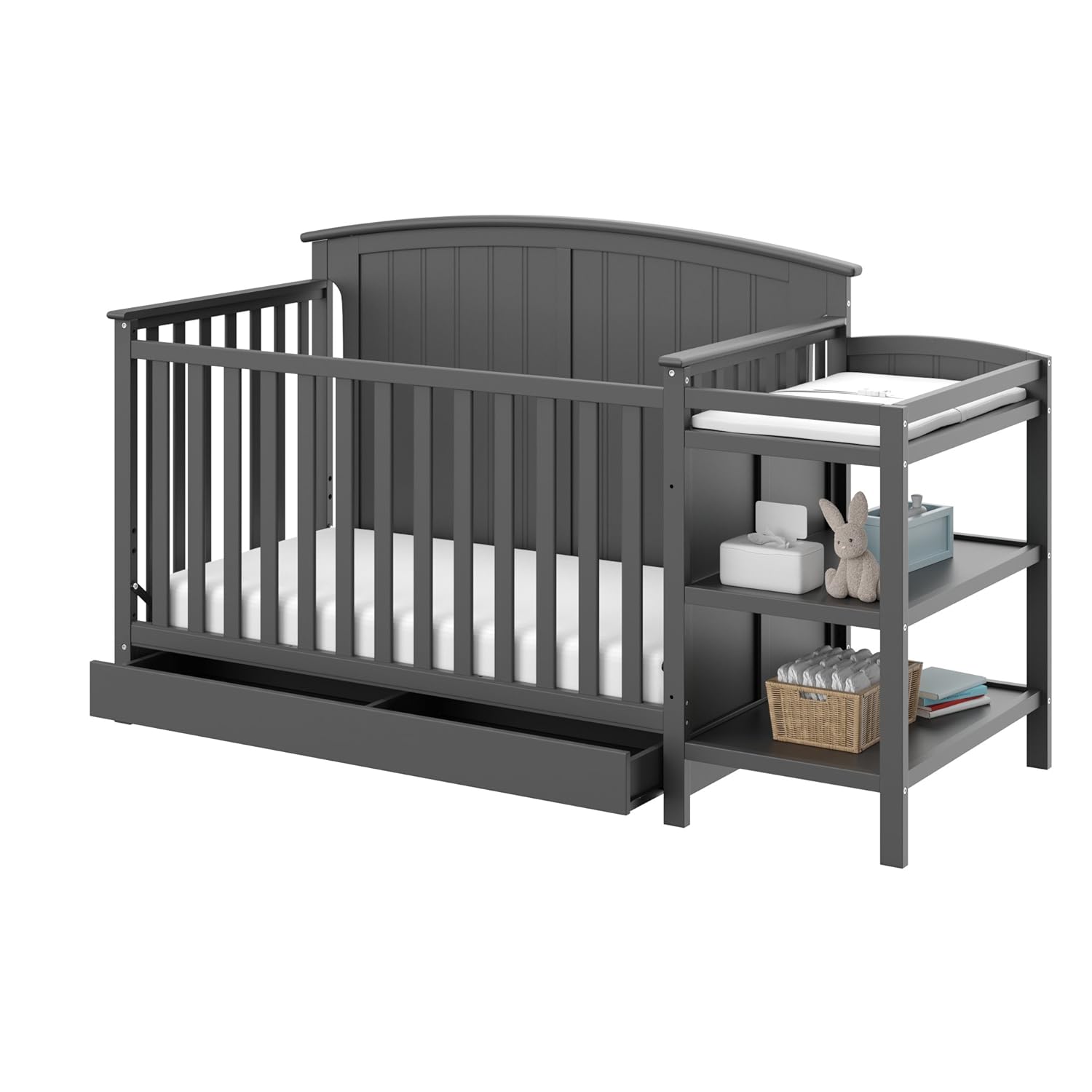 : Storkcraft Steveston 5-in-1 Convertible Crib and Changer with Drawer (Gray) 鈥?GREENGUARD Gold Certified, Crib and Changing Table Combo with Drawer, Converts to Toddler Bed, Daybed and Full-Size Bed : Baby