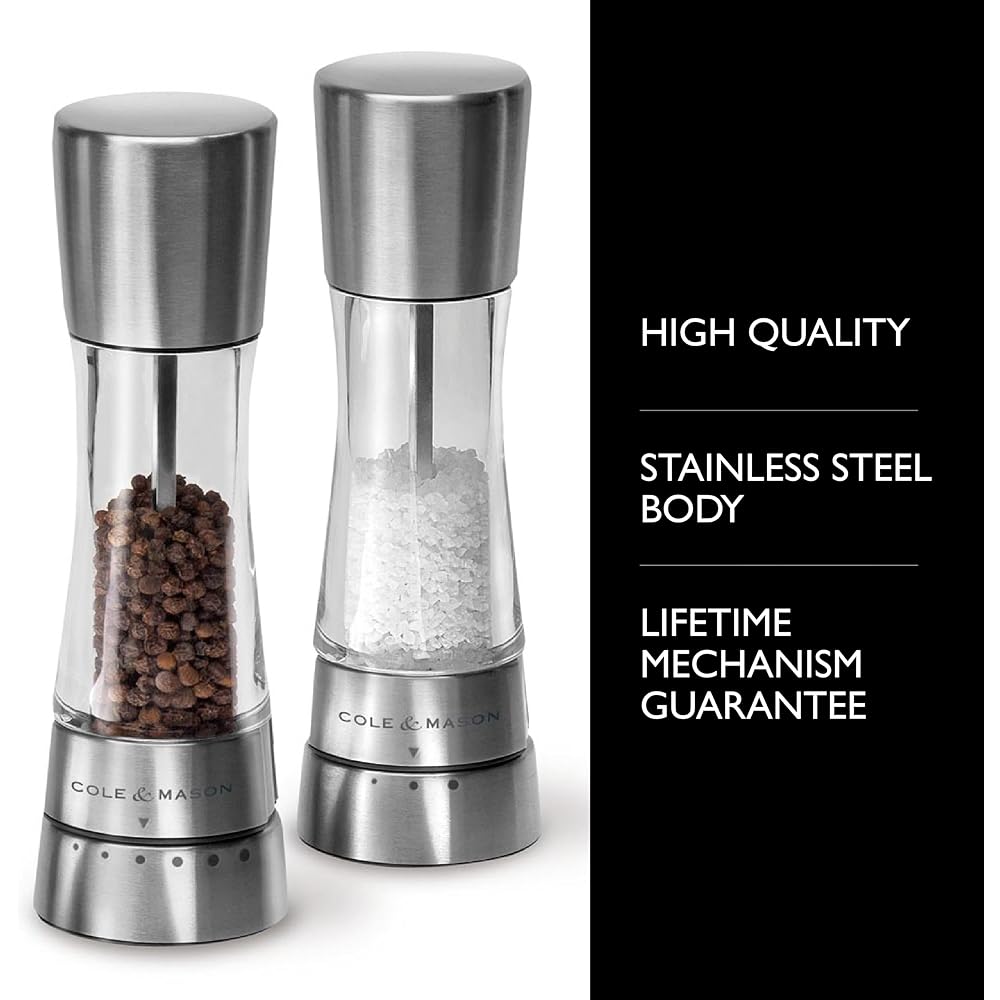 Cole & Mason Derwent Grinder Set - Precision Mechanisms and Sea Salt and Peppercorns - Derwent Salt and Pepper, Stainless Steel : Tools & Home Improvement