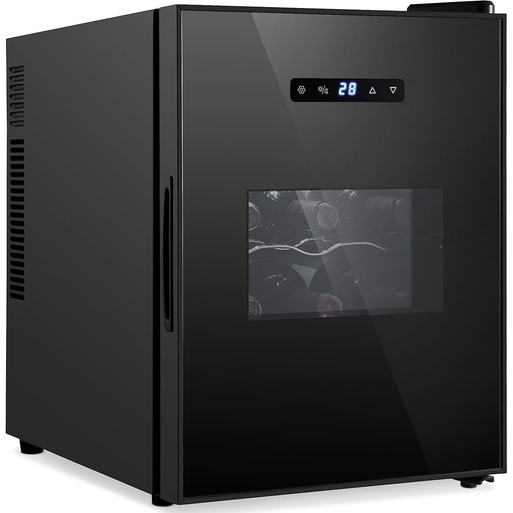 NutriChef PKCWC128 12 Bottle Slim Fridge | for Both Red & White Adjustable Temperature 41掳F to 64掳F | Ultra Quiet | Mini Wine Cooler for Home & Office | Free Standing 18x13x20 in | Black: Home & Kitchen