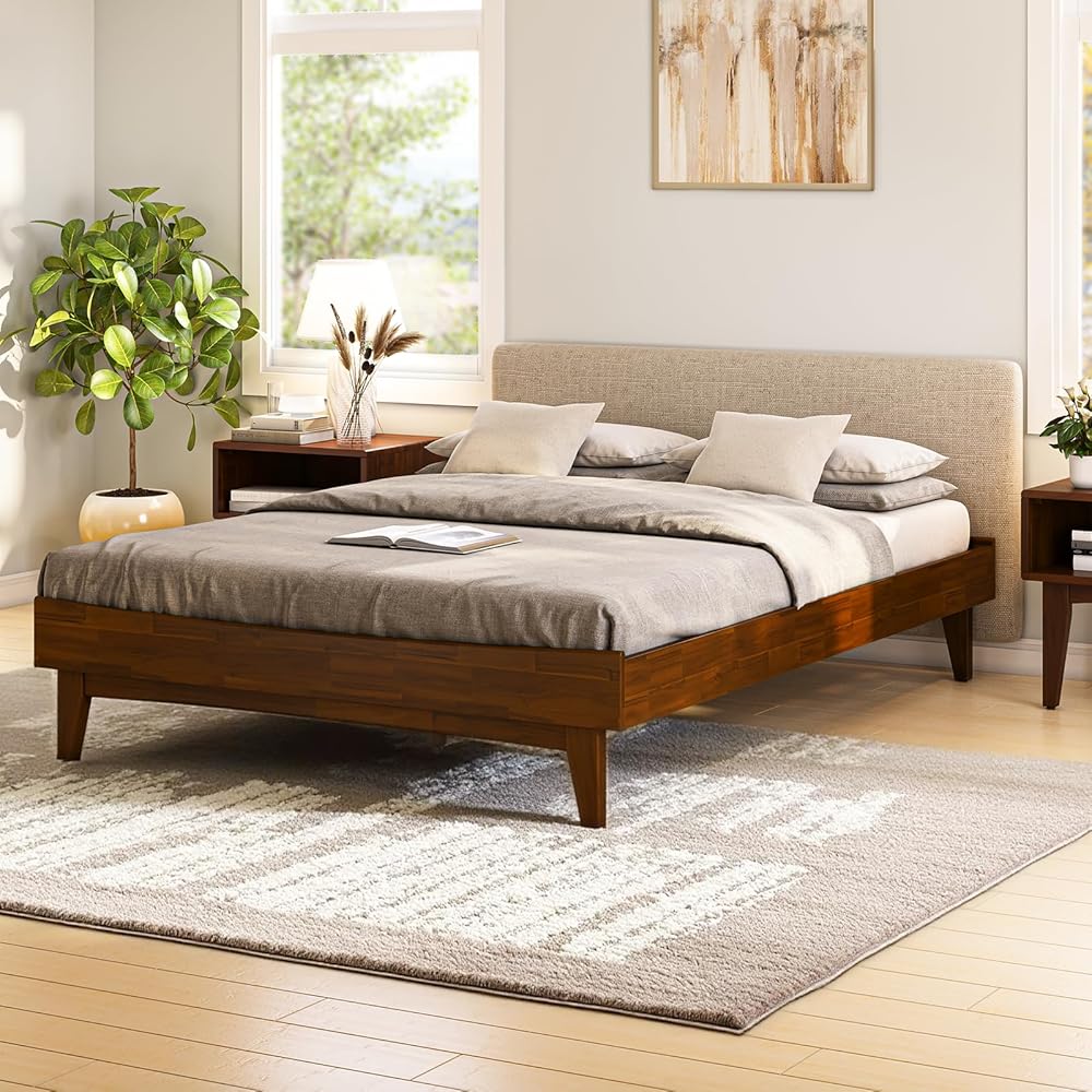 Bme Catherine Queen Platform Bed Frame, Modern Bed Frame Without Headboard, Wooden Low Profile Bed Frame, Acacia Wood Platform Bed Frame, No Box Spring Needed, Supports up to 800lbs - Dark Chocolate : Home & Kitchen