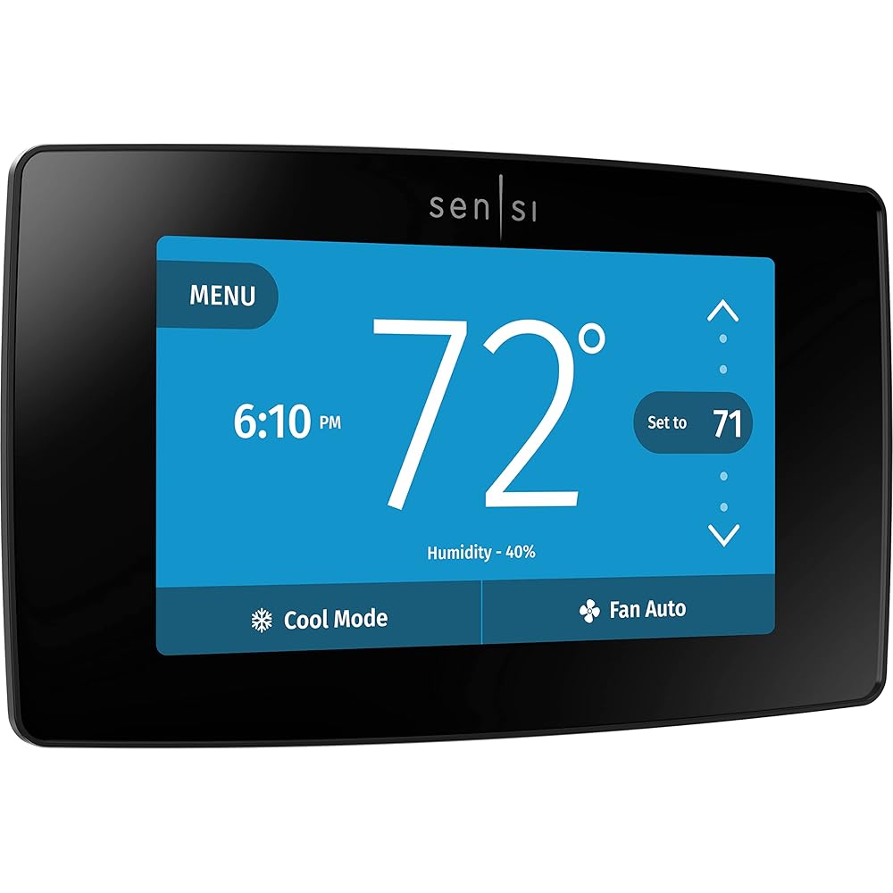Emerson Sensi Touch Wi-Fi Smart Thermostat with Touchscreen Color Display, Works with Alexa, Energy Star Certified, C-wire Required, ST75 Black 5.625
