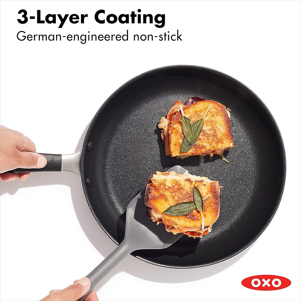 OXO Good Grips 10 Piece Cookware Pots and Pans Set, 3-Layered German Engineered Nonstick Coating, Stainless Steel Handle with Nonslip Silicone, Gray: Home & Kitchen