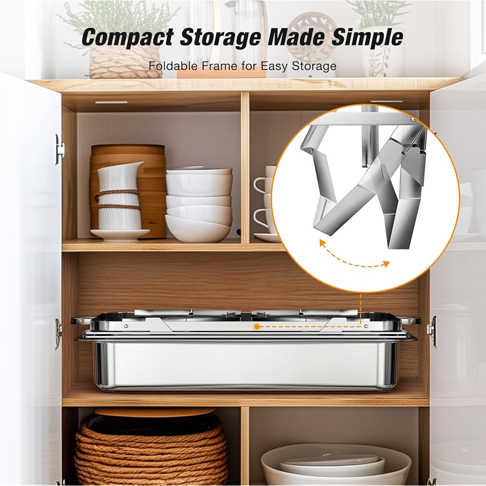 WARMOUNTS Chafing Dishes for Buffet with Glass Lid (9QT, 4Pack) - Food-Grade Stainless Steel, Rolled Edge Design, Foldable Frame, Lid Holder, Buffet Servers and Warmers Parties, Catering, Weddings: Home & Kitchen