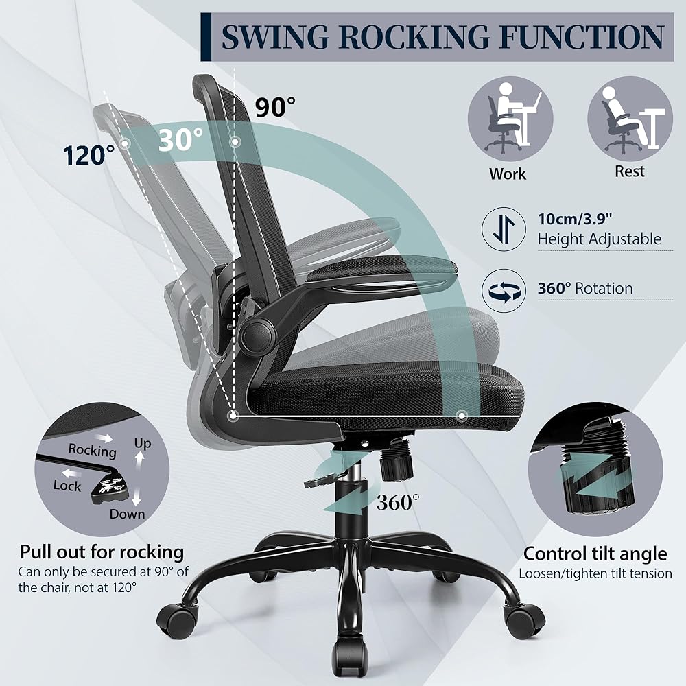 FelixKing Office Chair, Ergonomic Desk Chair with Adjustable Height and Lumbar Support Swivel Lumbar Support Desk Computer Chair with Flip up Armrests for Conference Room (Black) : Home & Kitchen
