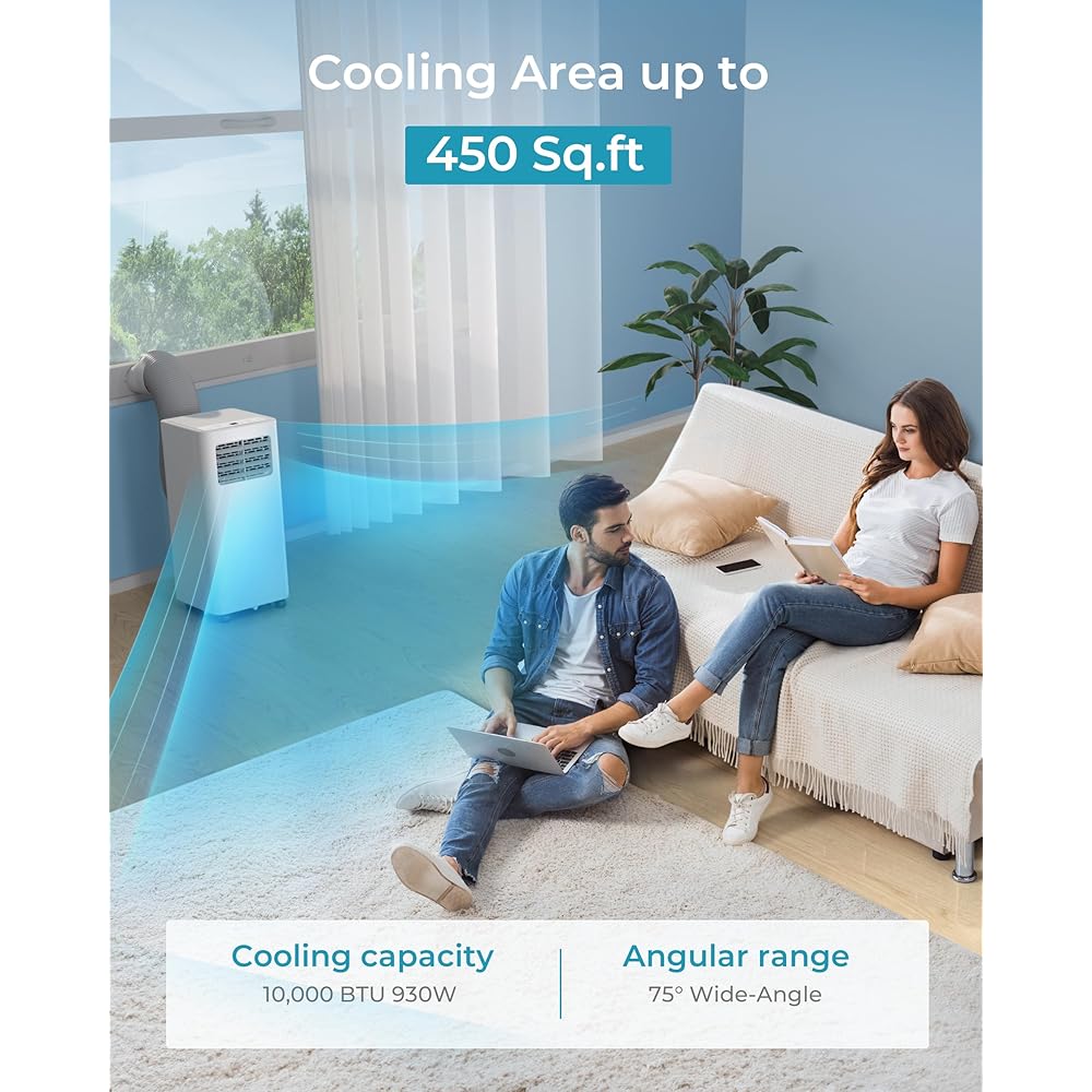EUHOMY 10000 Btu Portable Air Conditioners, 4 in 1 Portable AC with Cool, Dry, Fan, Sleep Modes, Room Air Conditioners with 52dB & 24H Timer, with Remote, for Bedroom, Rooms, Apartment up to 450 Sq.Ft : Home & Kitchen