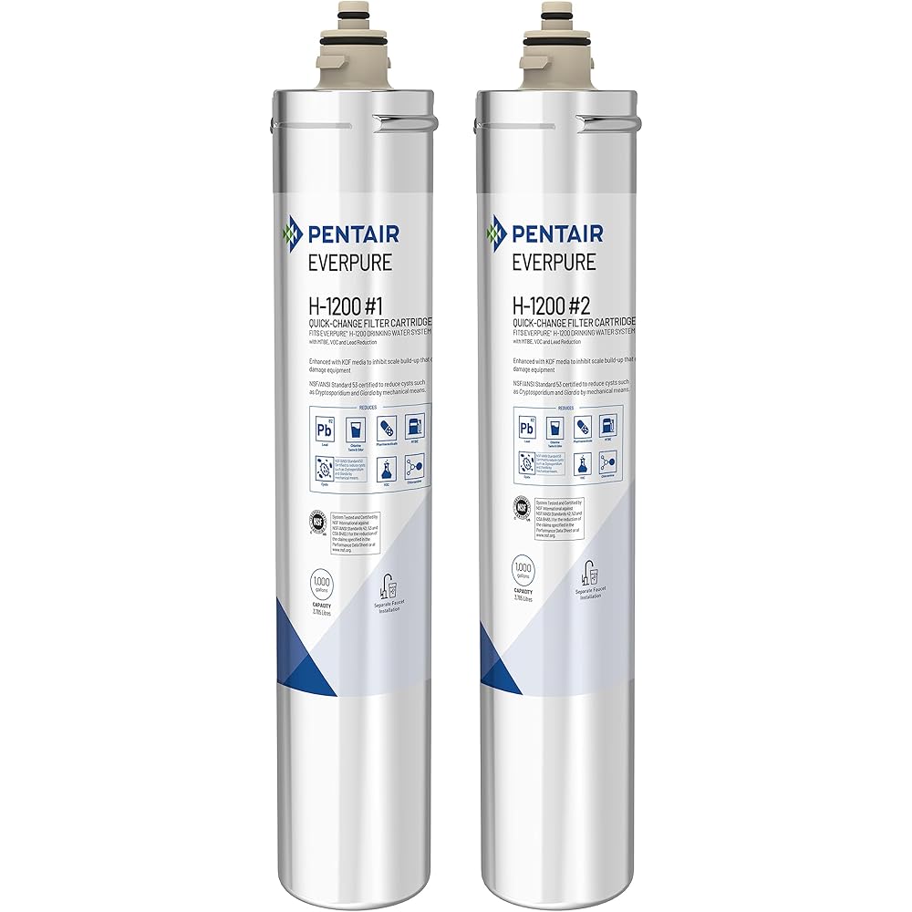 Pentair Everpure H-1200 Quick-Change Filter Cartridge Set, EV928201, NSF Certified to Reduce Lead, Replacement Pack for Everpure H-1200 Drinking Water System, 1,000 Gallon Capacity, 0.5 Micron