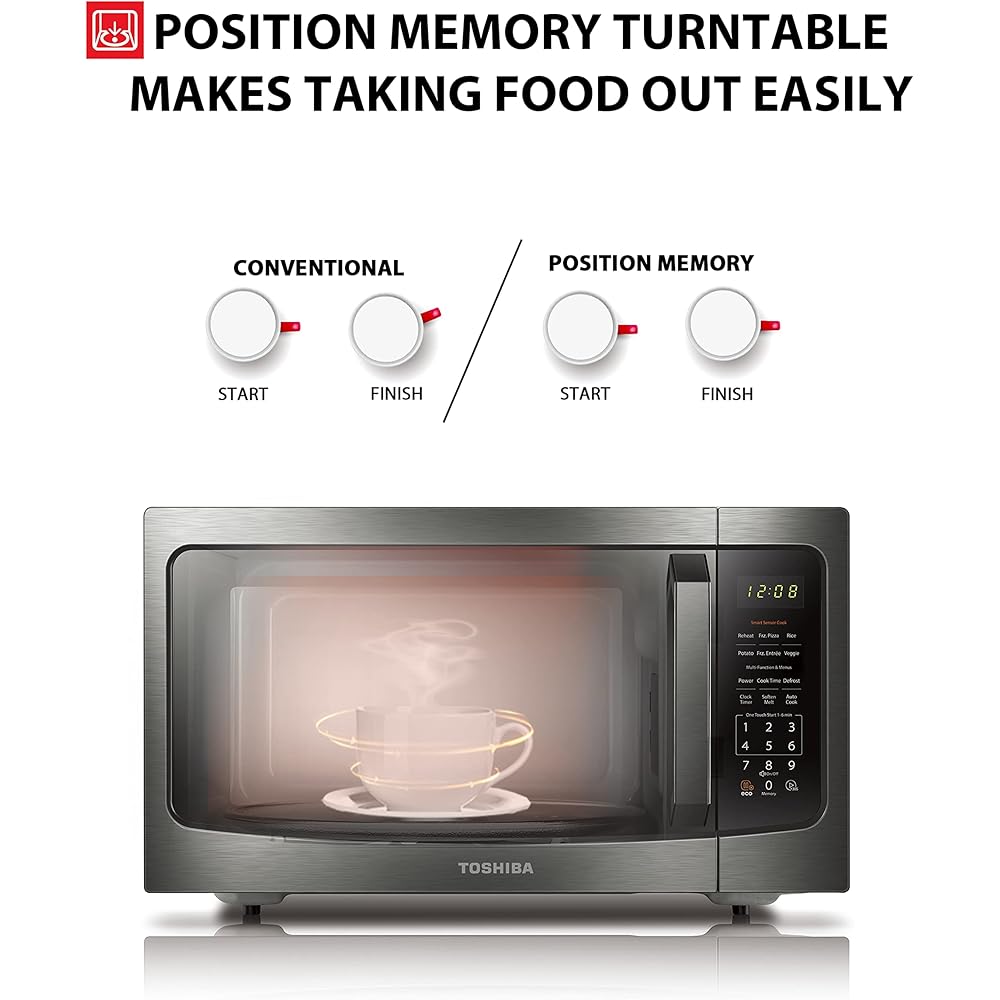 TOSHIBA ML-EM45P(BS) Countertop Microwave Oven with Smart Sensor and Position Memory Turntable, Function, 1.6 Cu.ft 13.6
