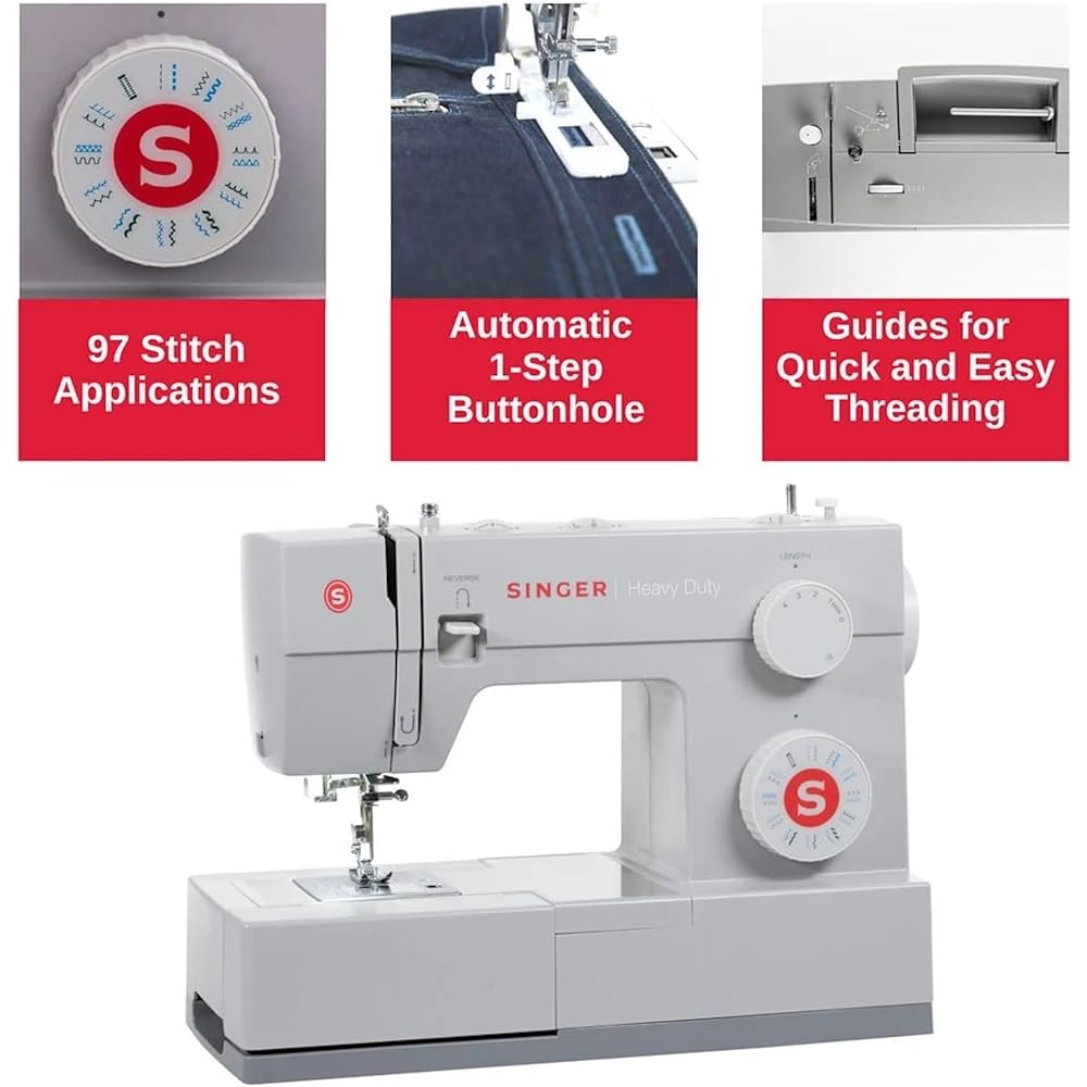 SINGER Heavy Duty 4423 High Speed Sewing Machine with Accessory Kit | Strong Motor With Enhanced Piercing Power, 97 Stitch Applications, Full Metal frame, 1-step Buttonhole & LED Light