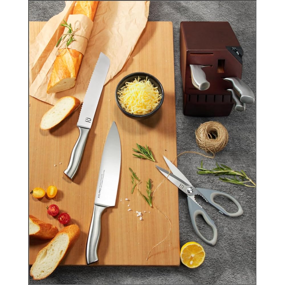 KnifeSaga Kitchen Knife Block Set, Enduring Sharpness Premium Knife Set with Block, 14 Pcs Japanese High Carbon Stainless Steel Knives Set for Kitchen, Chef Knife Set with Block and Built in Sharpener: Home & Kitchen