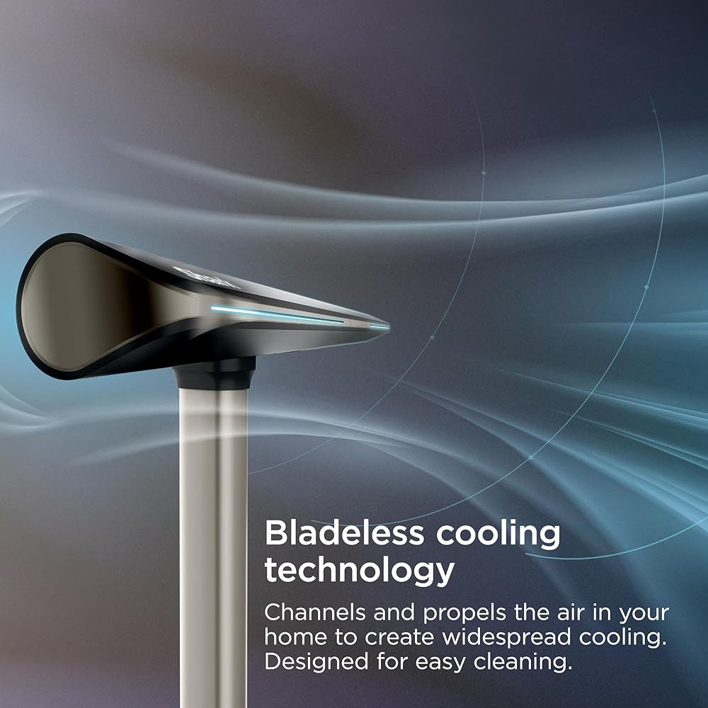 Shark TurboBlade Fan—Ultra-customizable bladeless tower fan, pivots, twists, oscillates 180°, circulates and propels air, 10 noise levels + 10 speeds, easy to clean, charcoal, TF202S