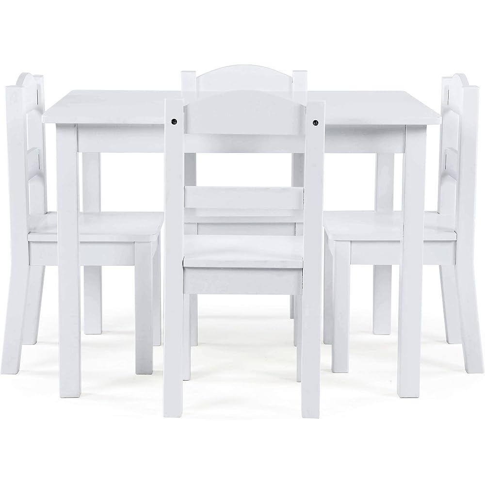 Humble Crew Kids Wooden Table and 4 Chairs Set, White - Kids Table and Chair Set for Toddlers and Children for Arts, Crafts, and Snack Time - Sturdy, Durable Toddler Activity Table : Home & Kitchen