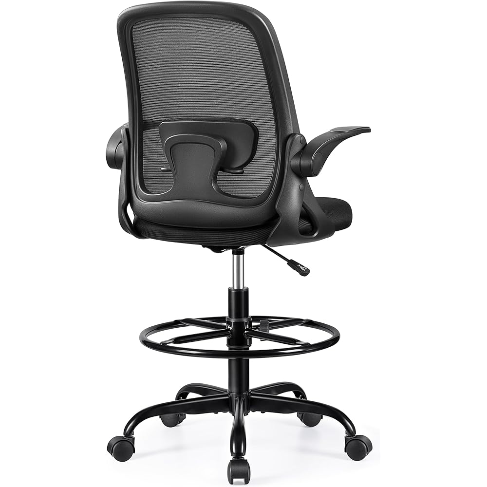 Winrise Drafting Chair Tall Office Chair Ergonomic Desk Chairs with Lumbar Support and Flip-up Armrests, Adjustable Height Comfy Computer Chair with Swivel Task and Adjustable Foot Ring(Black) : Home & Kitchen