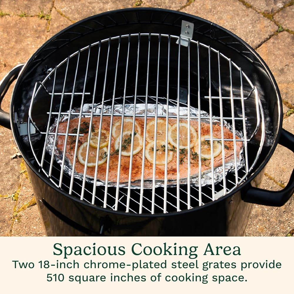 Cuisinart 18” Vertical Charcoal Smoker, Integrated Thermometer, Water Bowl and Dual Vents Perfect for Smoked Brisket, Chrome Plated Grates Smoker Grill for BBQ, Camping, Tailgates
