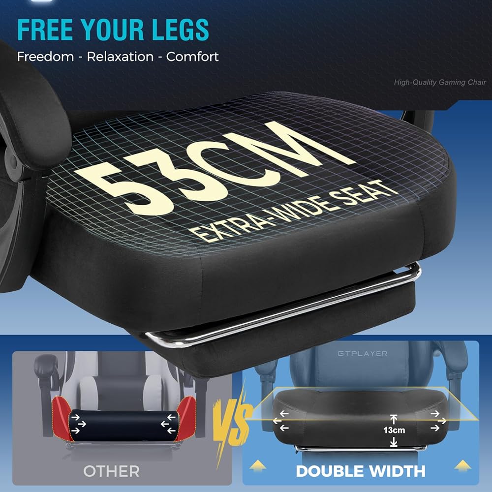 GTPLAYER Gaming Chair Fabric with Pocket Spring Cushion, High Back Ergonomic Computer Chair with Footrest for Adults Lumbar Support Swivel Game Chair for Office Gaming 350LBS, Black : Home & Kitchen