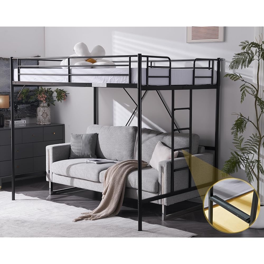 VINGLI Loft Bed Full Size with Flat Rungs for Adults, Kids and Young Teens, No Box Spring Required,Heavy Duty Metal Slat Support : Home & Kitchen