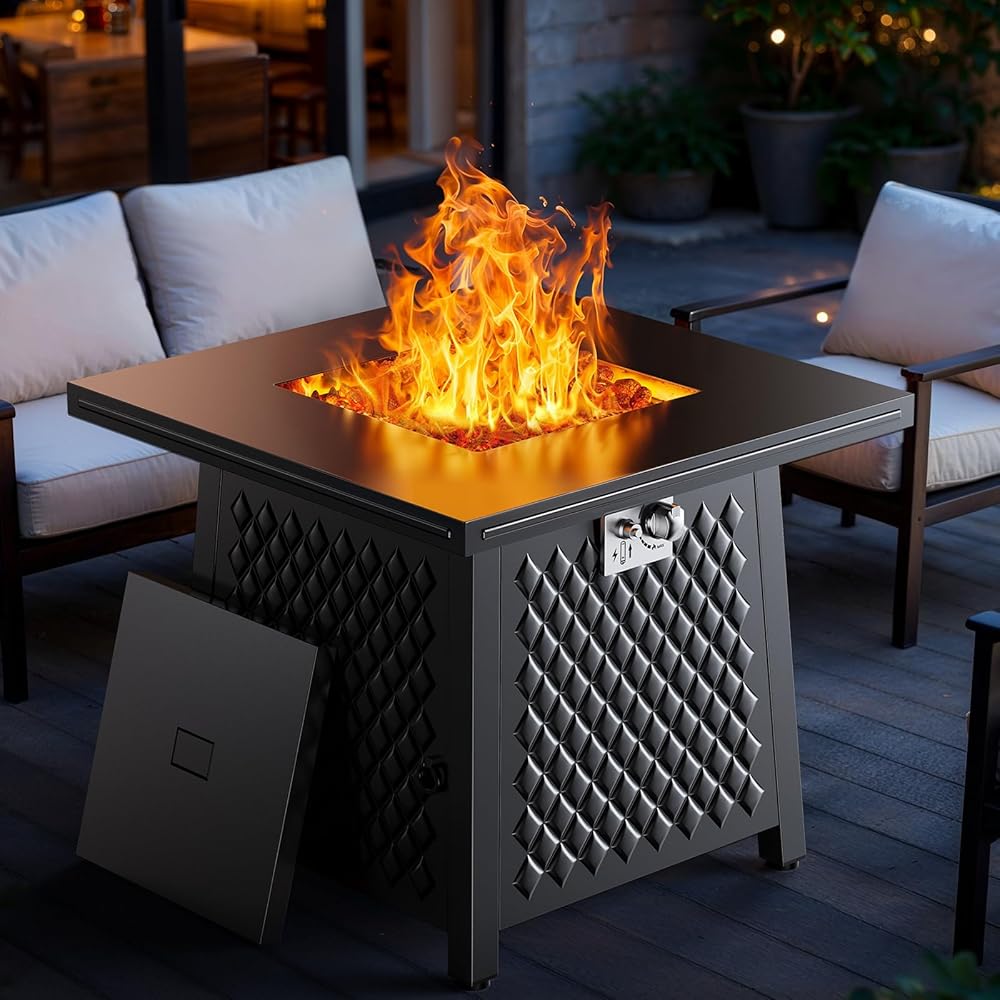 Ciays 32 Inch Propane Fire Pits,50,000 BTU Gas Fire Pit Table for Outsides with Steel Lid and Lava Rock, 2-in-1 Square Fire Table for Gatherings Parties on Patio Deck Garden Backyard, Black : Patio, Lawn & Garden
