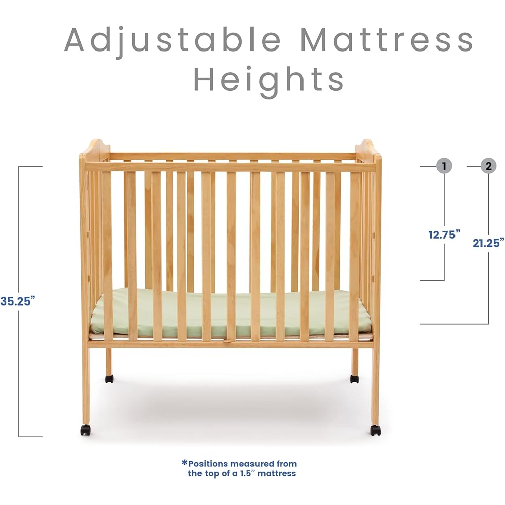 : Delta Children Folding Portable Mini Baby Crib with 1.5-inch Mattress - Greenguard Gold Certified, Natural : Travel Crib : Baby