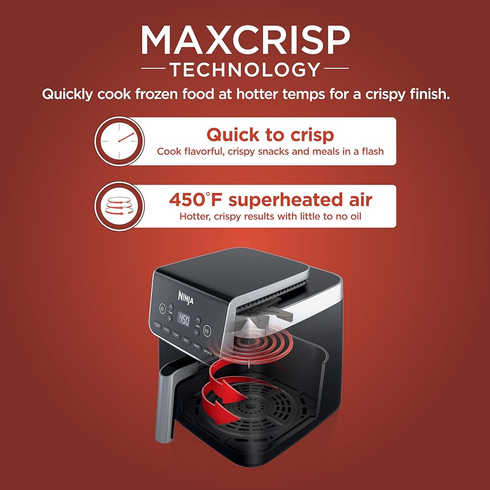 Ninja | Air Fryer | 6.5 QT Pro XL Capacity fits 9lbs of Wings | 6-in-1 Max Crisp, Air Fry, Roast, Bake, Reheat & Dehydrate | Nonstick Basket, Crisper Plate & Recipe Guide | Grey | AF181 : Home & Kitchen