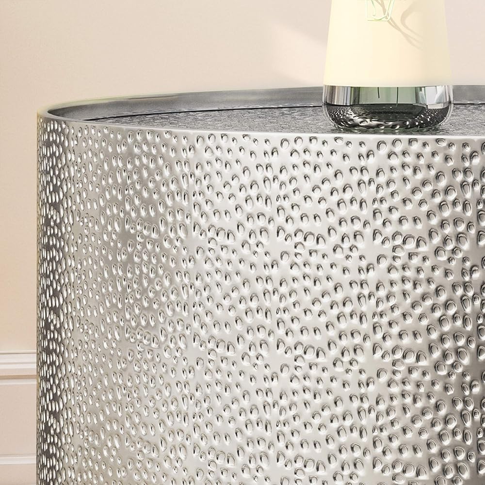 Christopher Knight Home Rache Modern Round Coffee Table with Hammered Iron, Silver, 26. 00” L x 26. 00” W x 17. 25” H : Home & Kitchen