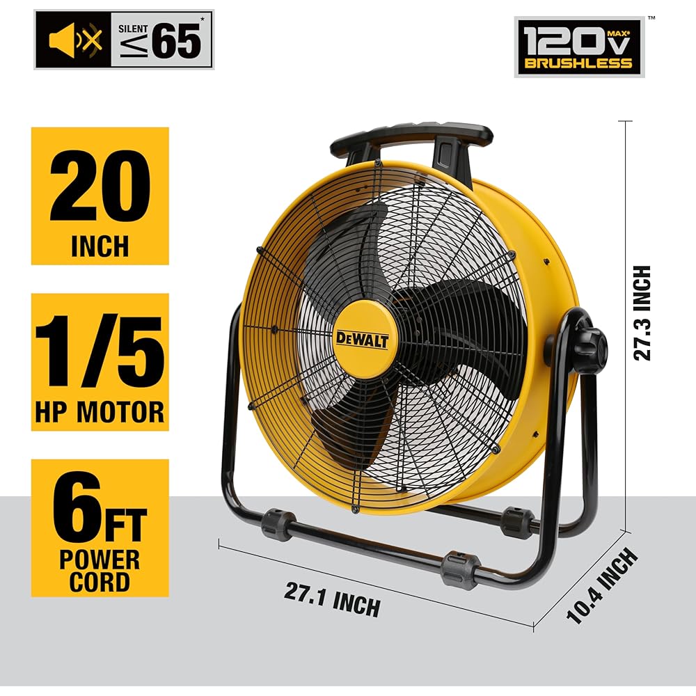 DEWALT DXF2042 Industrial Fan, 20 Inch High Velocity Fans with 3-Speed Adjustable Tilting Head, Drum Fan for Outdoor, House and Warehouse, Yellow : Home & Kitchen