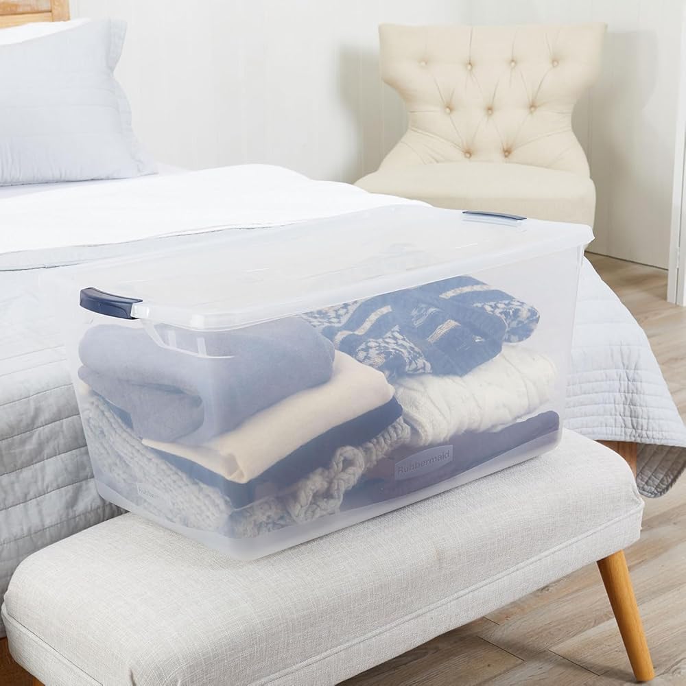 Rubbermaid Cleverstore 95 Qt Clear Storage Bins with Lids, 4-Pack, Stackable, BPA-Free, Made in USA : Industrial & Scientific