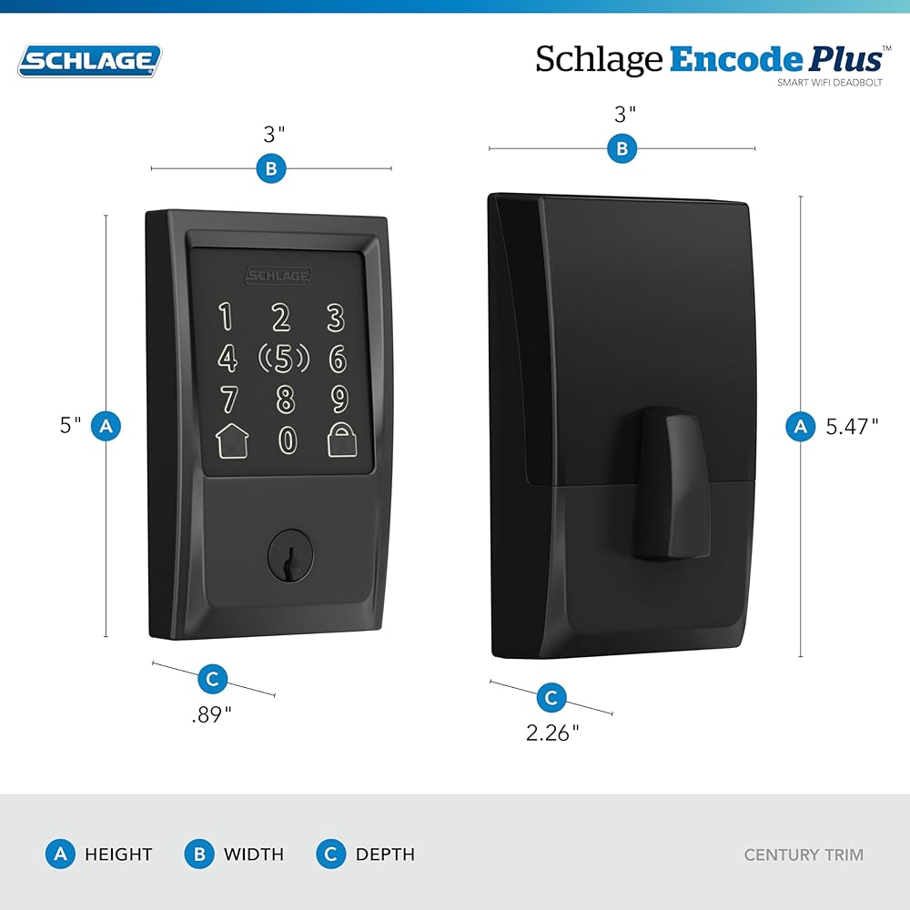 Schlage Encode Plus Smart Wi-Fi Lock for Front Door, Keyless Entry Deadbolt, Unlock with Apple Watch, Built-in WiFi and App Control, Easy Install, Alexa & Apple HomeKit Compatible, Matte Black -