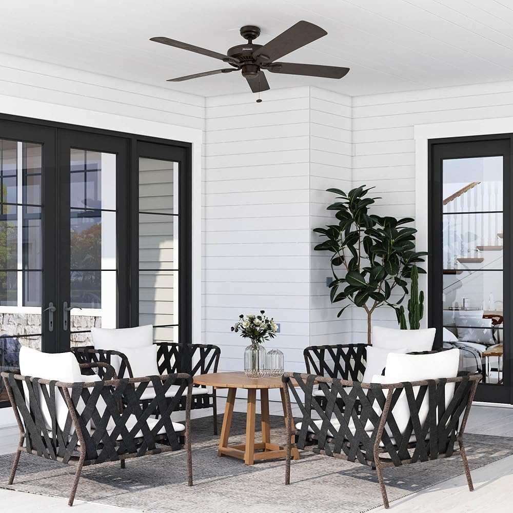 Honeywell Ceiling Fans Belmar 52 Inch Ceiling Fan Without Light, Outdoor Ceiling Fan with Pull Chain, Tri-Mount Traditional 5 Blade Design, ETL Wet Rated, Bronze (50199-01) -