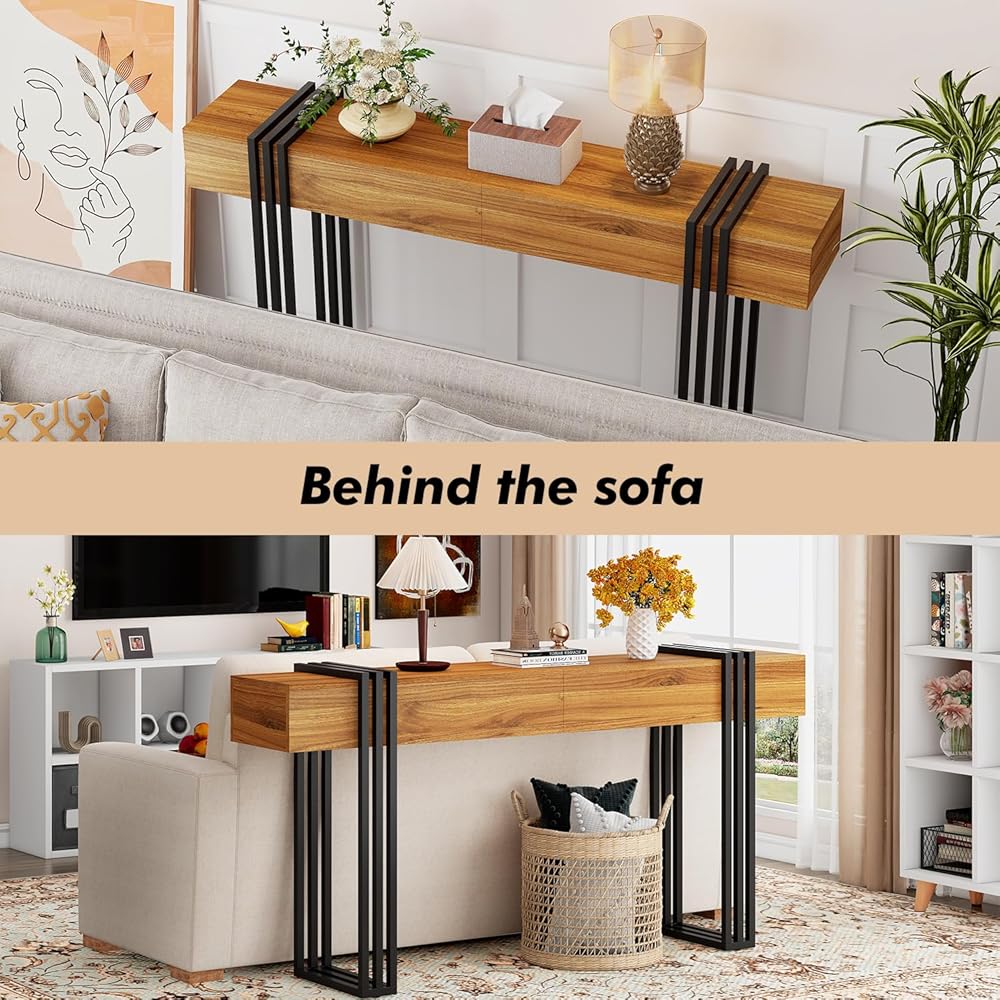 knoworld 63 Inch Long Console Table, Industrial Sofa Table Behind The Couch Rectangular Entryway Table for Entrance Hallway Living Room, Brown : Home & Kitchen
