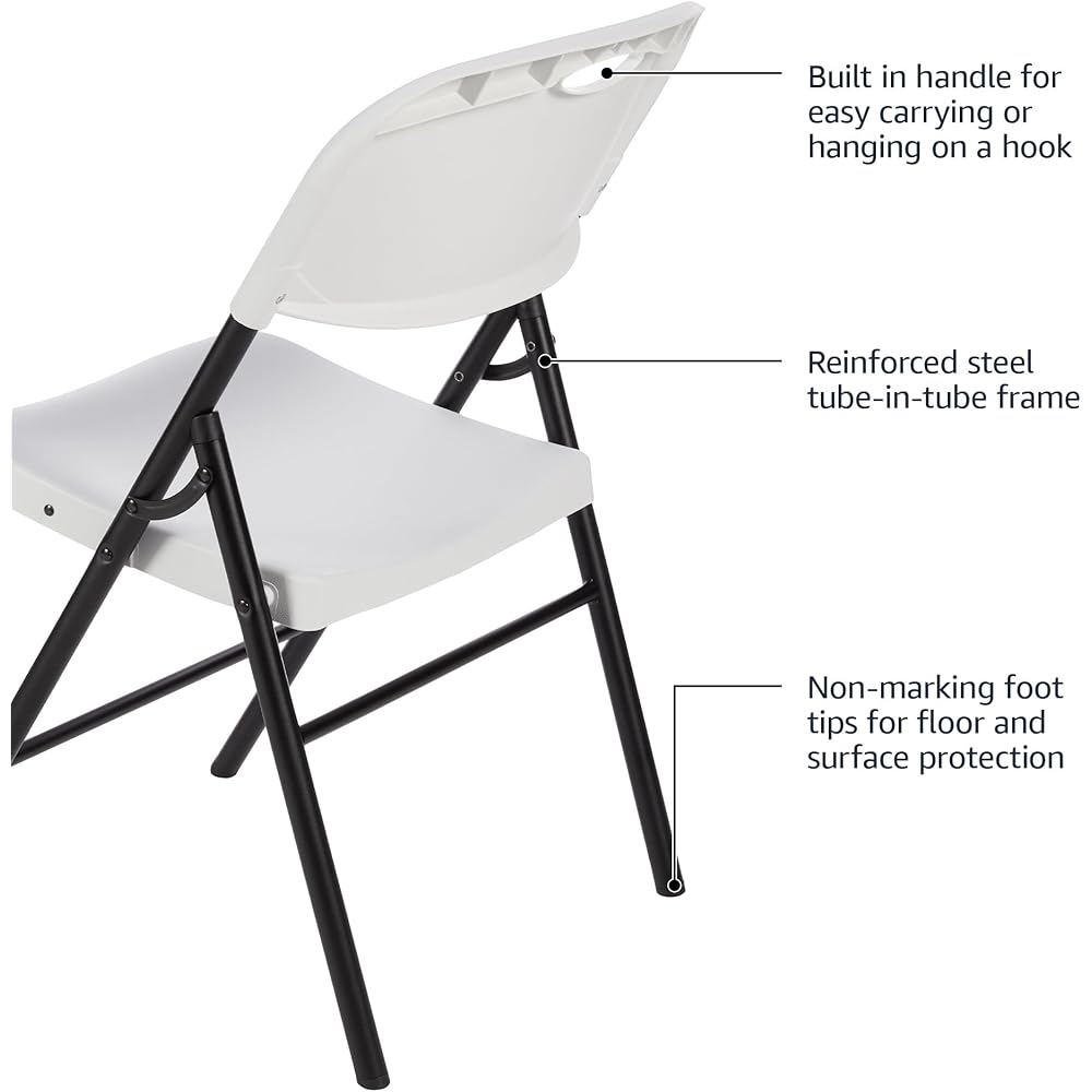 Amazon Basics Sturdy Foldable Plastic Chair, Portable, 350-Pound Capacity, White, 6-Pack
