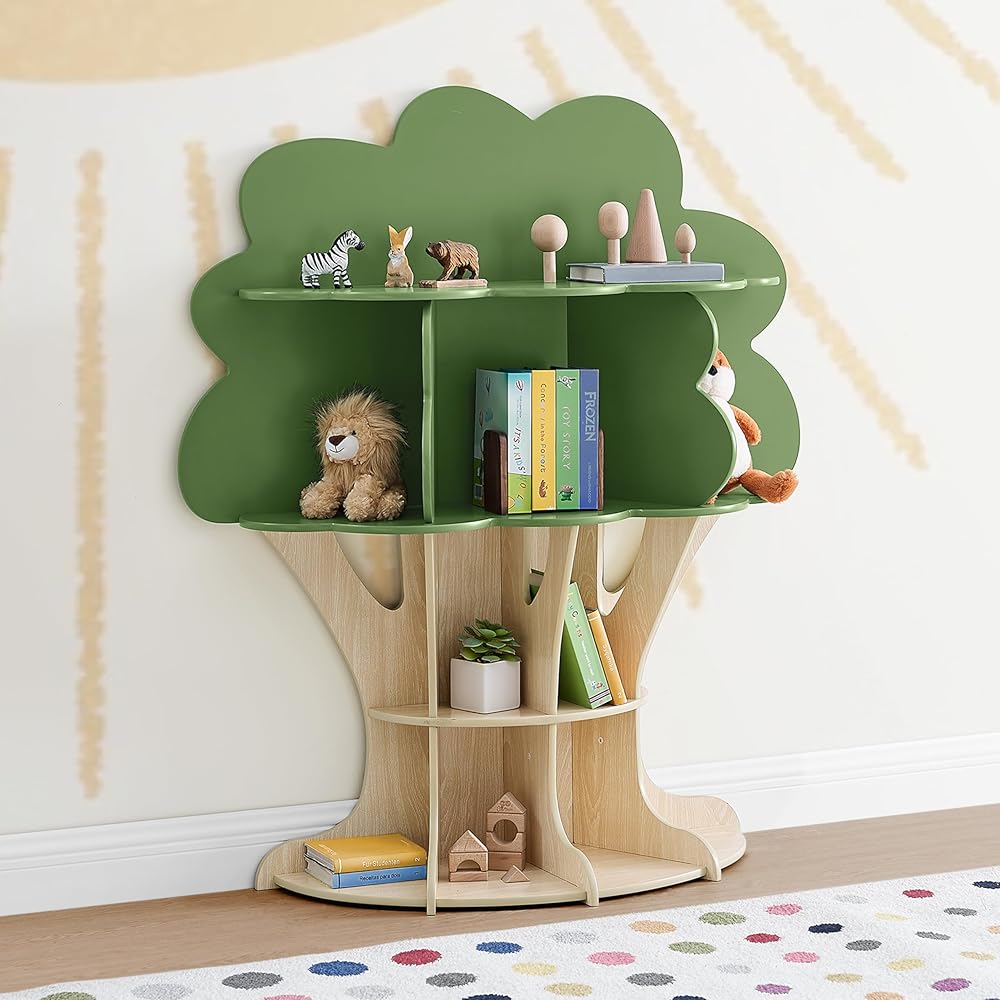 Delta Children Tree Bookcase - Greenguard Gold Certified, Fern Green/Crafted Natural : Home & Kitchen