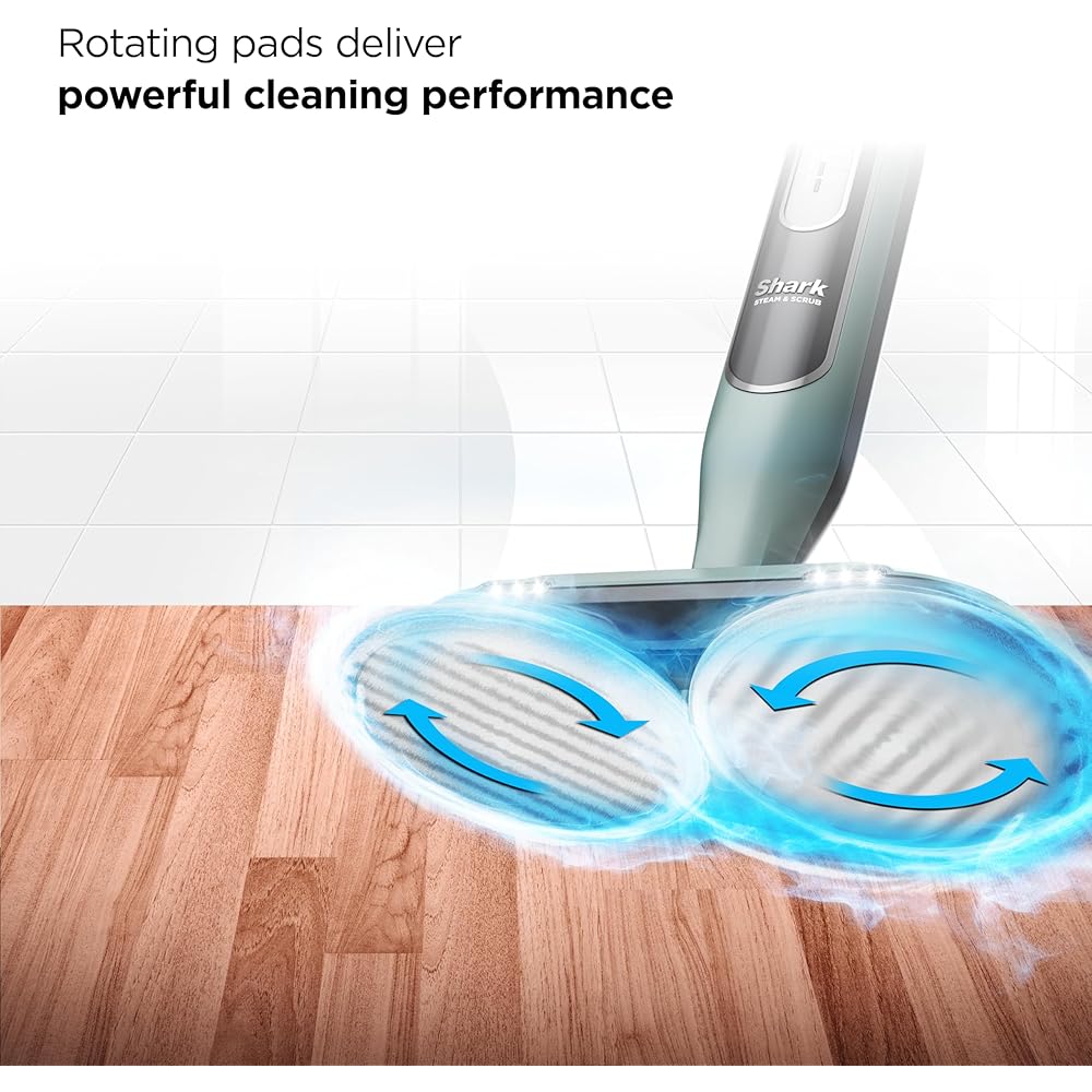 Shark Steam & Scrub Steam Mop, All-in-One Scrubbing and Sanitizing Hard Floor Cleaner, LED Headlights, 4 Dirt Grip Soft Scrub Pads Included, XL Water Tank, Swivel Steering, Hawaiian Grey, S8001