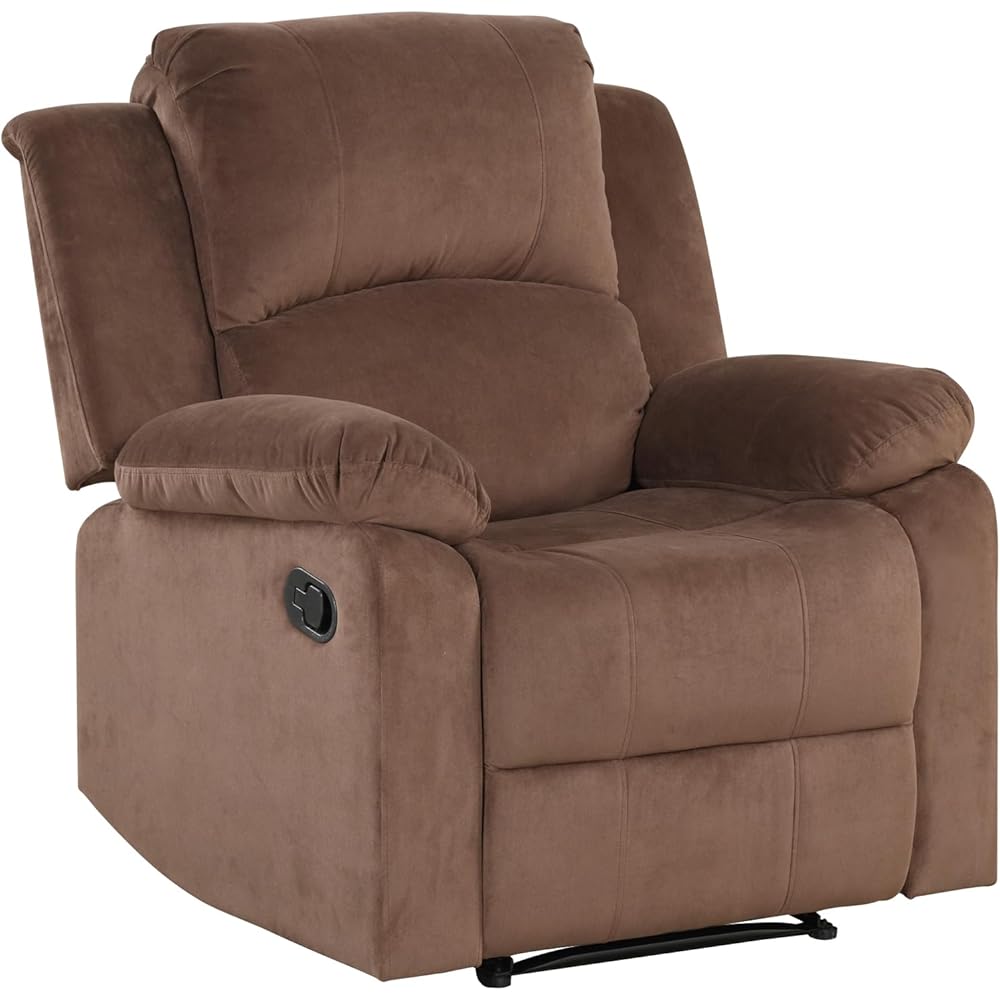 Phoenix Home Manual Recliner Chair, Soft Fabric Overstuffed Recliner Single Sofa Recliner for Living Room, Heavy Duty and Safety Reclining Mechanism,Brown : Home & Kitchen