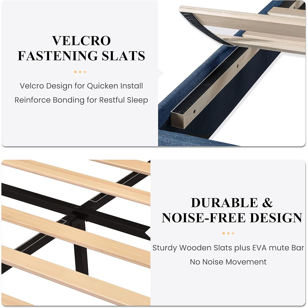 SHA CERLIN Full Platform Bed Frame with Upholstered Fabric Headboard, Mattress Foundation with Strong Wooden Slats Support, No Box Spring Needed, Blue : Home & Kitchen