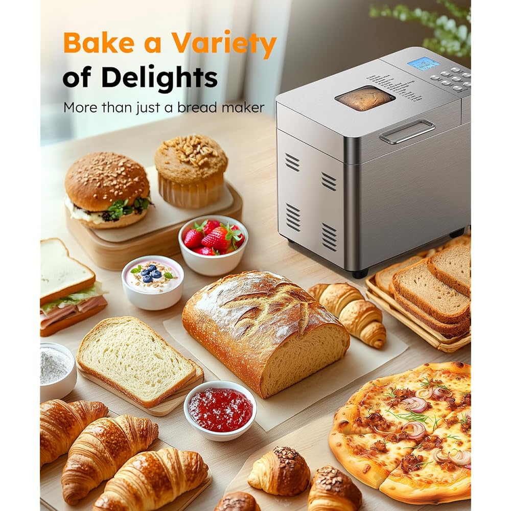 2LB Bread Maker Machine, OSIPOTO 17 in 1 Automatic Stainless Steel Bread Machine, Non-stick, Beginner-Friendly Controls, 15 Hour Timer, Easy to Clean Low Noise, High Success Rate for Homemade Bread: Home & Kitchen
