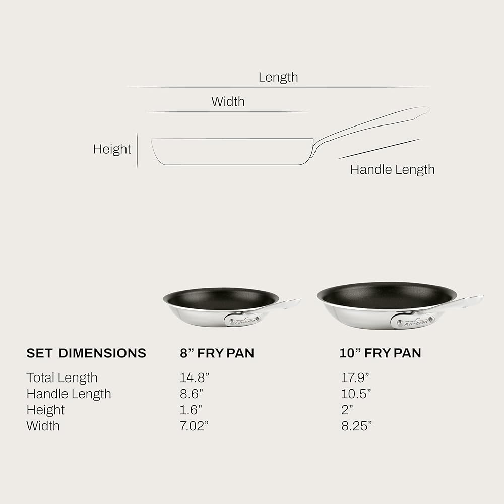 All-Clad Stainless Steel Pro Nonstick Frying Pan Set – 8 & 10 Inch Skillets, Induction Compatible, Oven & Broiler Safe to 500°F, Professional Cookware, Silver: Home & Kitchen