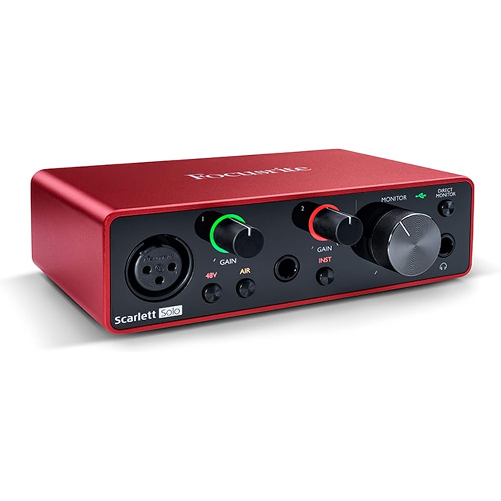 Focusrite Scarlett Solo 3rd Gen USB Audio Interface for Guitarists, Vocalists, Podcasters or Producers to record and playback studio quality sound : Focusrite