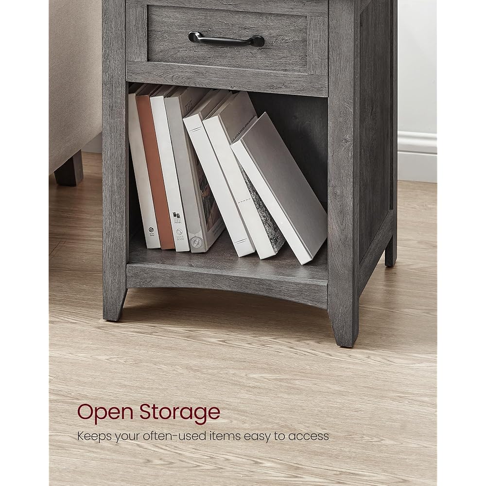 VASAGLE LIRY Collection - Farmhouse Nightstands with Charging Station, Set of 2 Bedside Tables, Side Tables with Drawer, Open Compartment, for Bedroom, Misty Gray ULET859G01 : Home & Kitchen