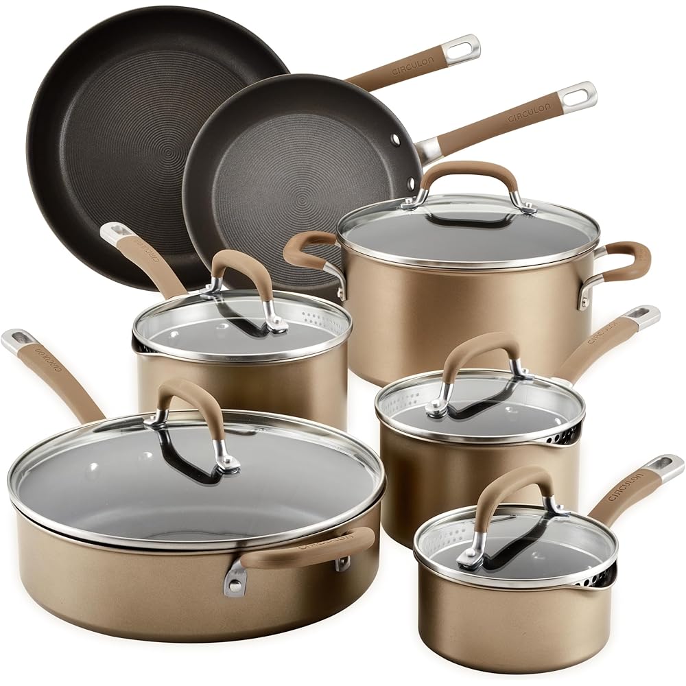 Circulon Premier Professional Hard Anodized Nonstick Cookware Induction Pots and Pans Set, 12 Piece, Bronze: Home & Kitchen