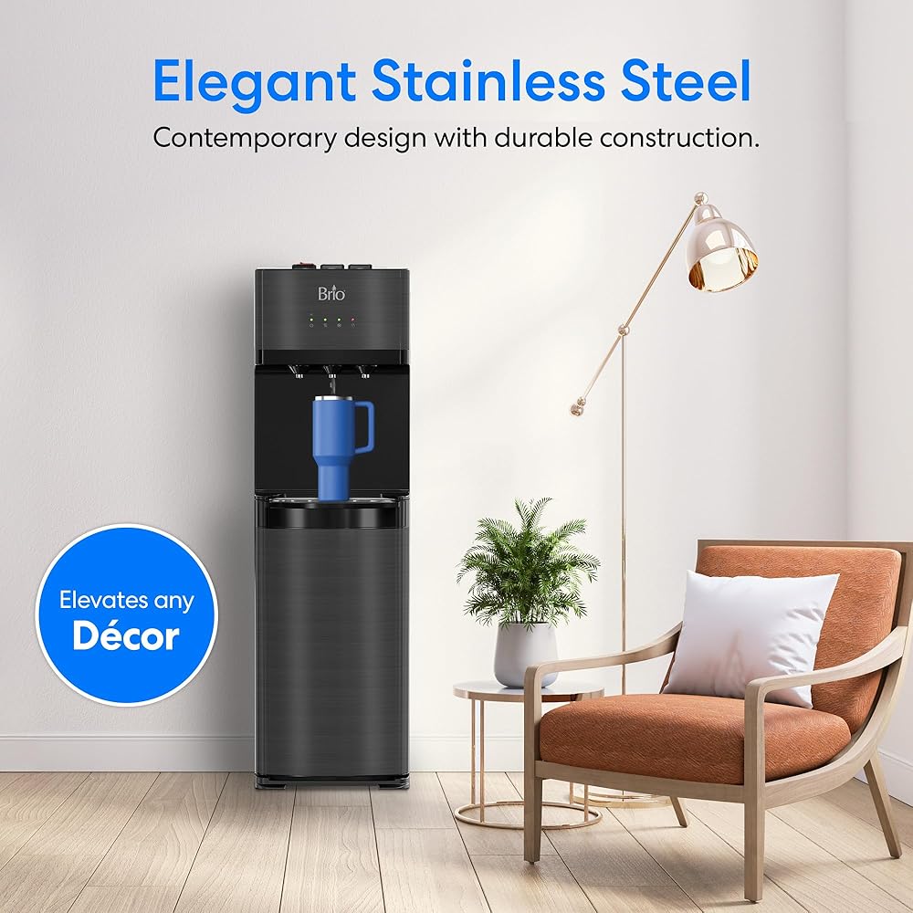 Brio Self Cleaning Bottom Loading Water Cooler Water Dispenser – Black Stainless Steel - 3 Temperature Settings - Hot, Room & Cold Water : Home & Kitchen