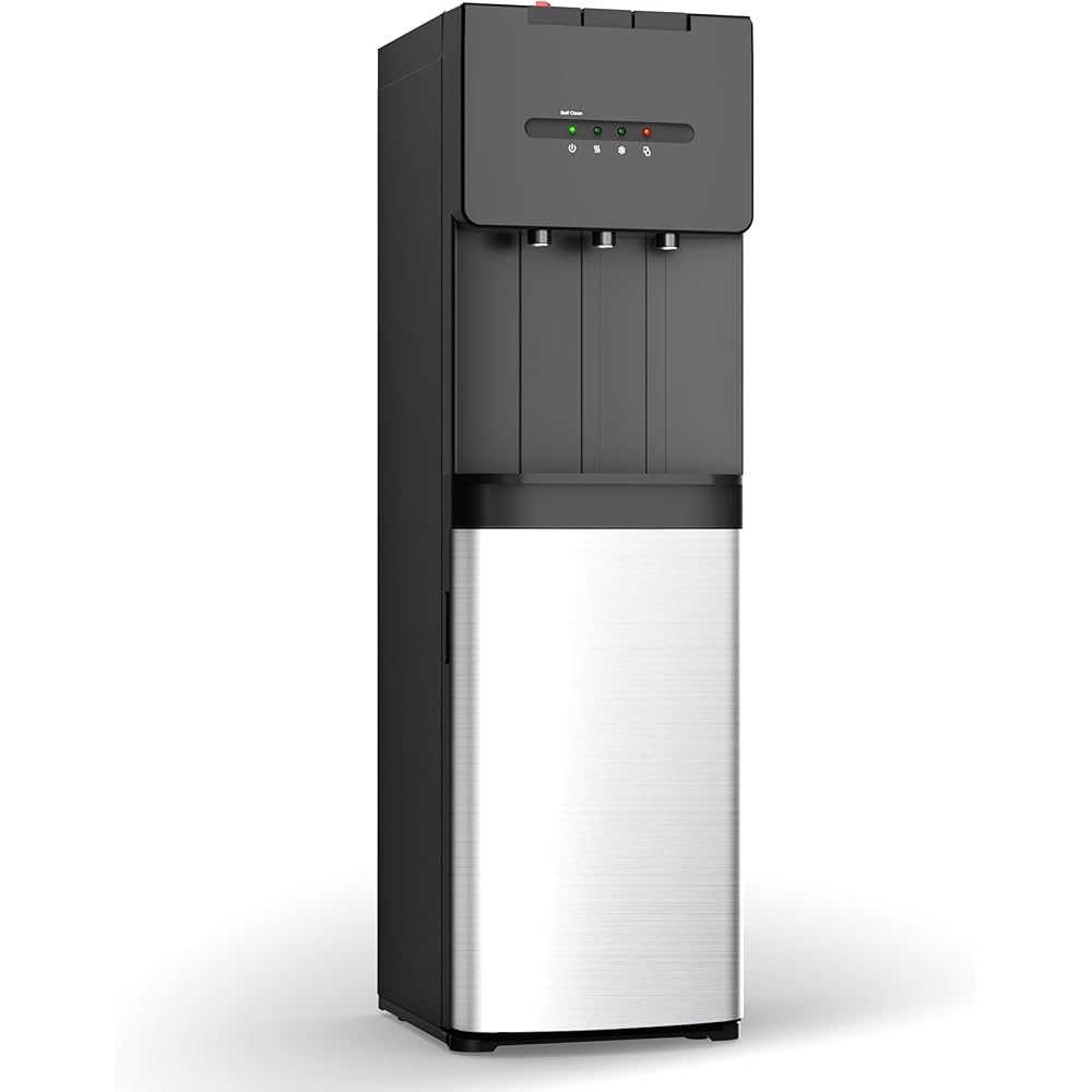 Euhomy Self-Cleaning Bottom Loading Water Dispenser, 3 Temperatures(Cold/Hot/Warm) with Child Lock, Display Light, Suitable for Apartments, Schools, Companies, Black&Silver -
